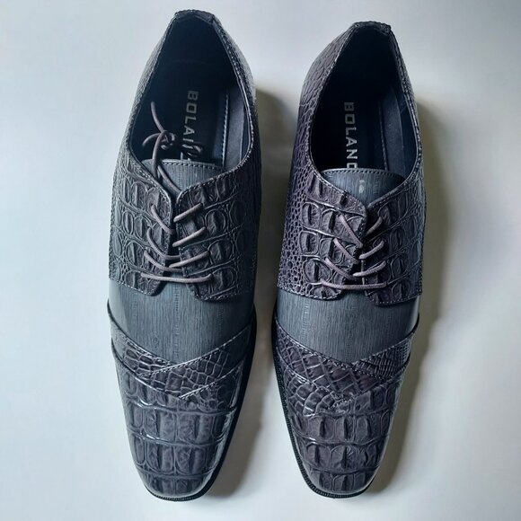 Bolano Mens Formal Tuxedo Dress Lace Up Croco Cap Toe Oxford Grey Size 12 NEW - Picture 1 of 6